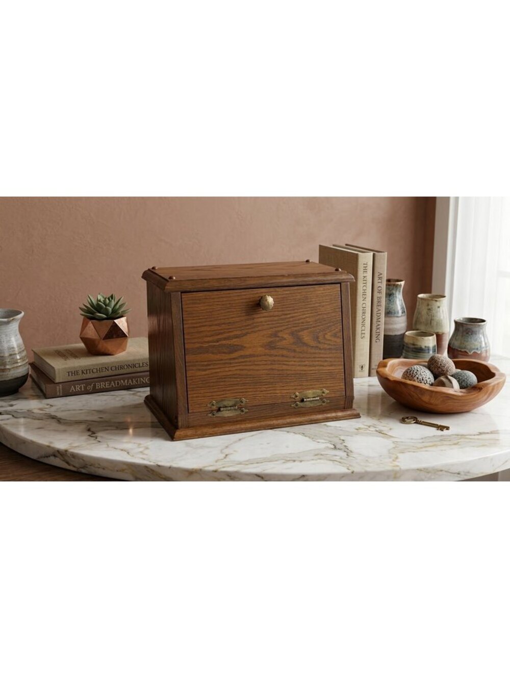 Gorgeous Vintage Solid Oak Bread Box Hand Made 12" x 9" Hinged Front Door
